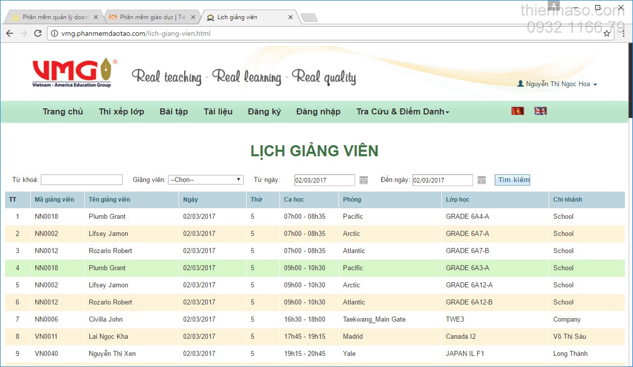 Tra cứu lịch dạy trên cổng thông tin của trung tâm ngoại ngữ